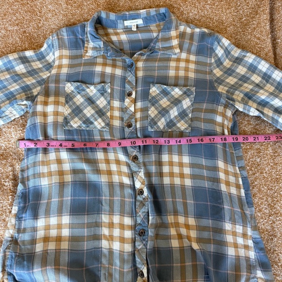 Maurice’s Plaid Tunic Long Sleeve Shirt Womens Large Blue Button Down Soft Light - Picture 6 of 6